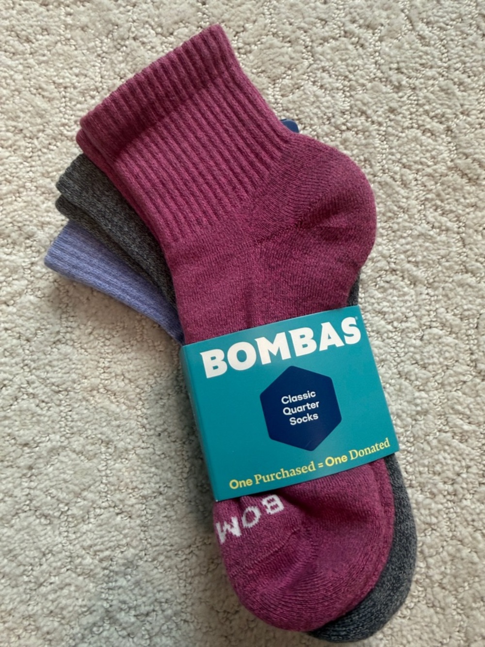 Bombas Classic Quarter Socks — Magenta, Gray & Lavender (3-Pack)